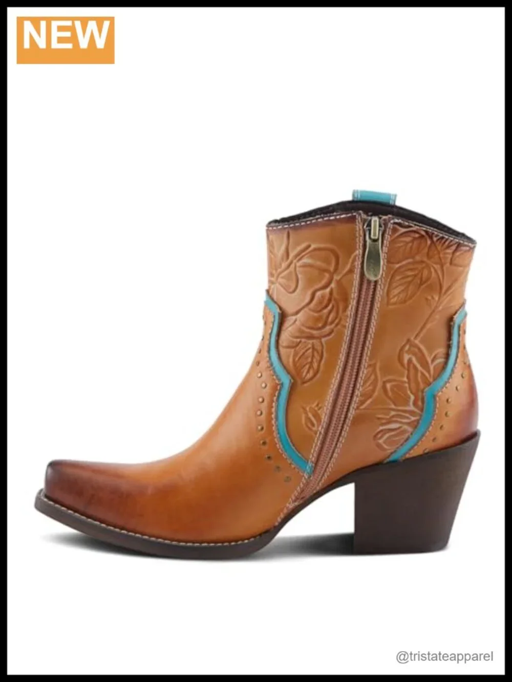 Mid-Calf Floral Cowboy Bootie Leather Ankle High Zipper Casual